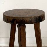 Tripod brutalist solid wood foot stool