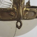 Art Deco pendant light in gilded brass and Clichy glass