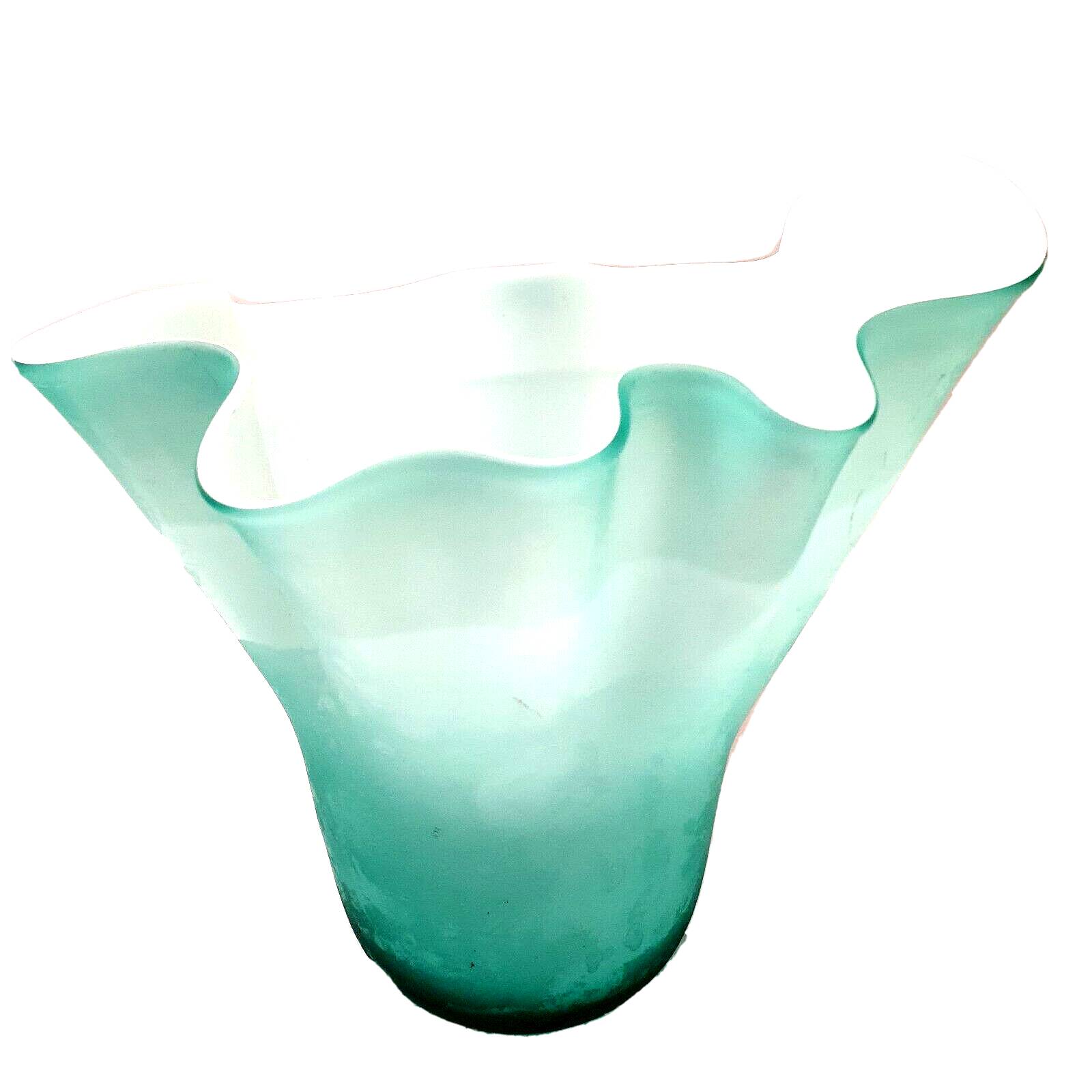 Vase handkerchief opaline turquoise interior white handmade work art deco