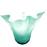 Vase handkerchief opaline turquoise interior white handmade work art deco