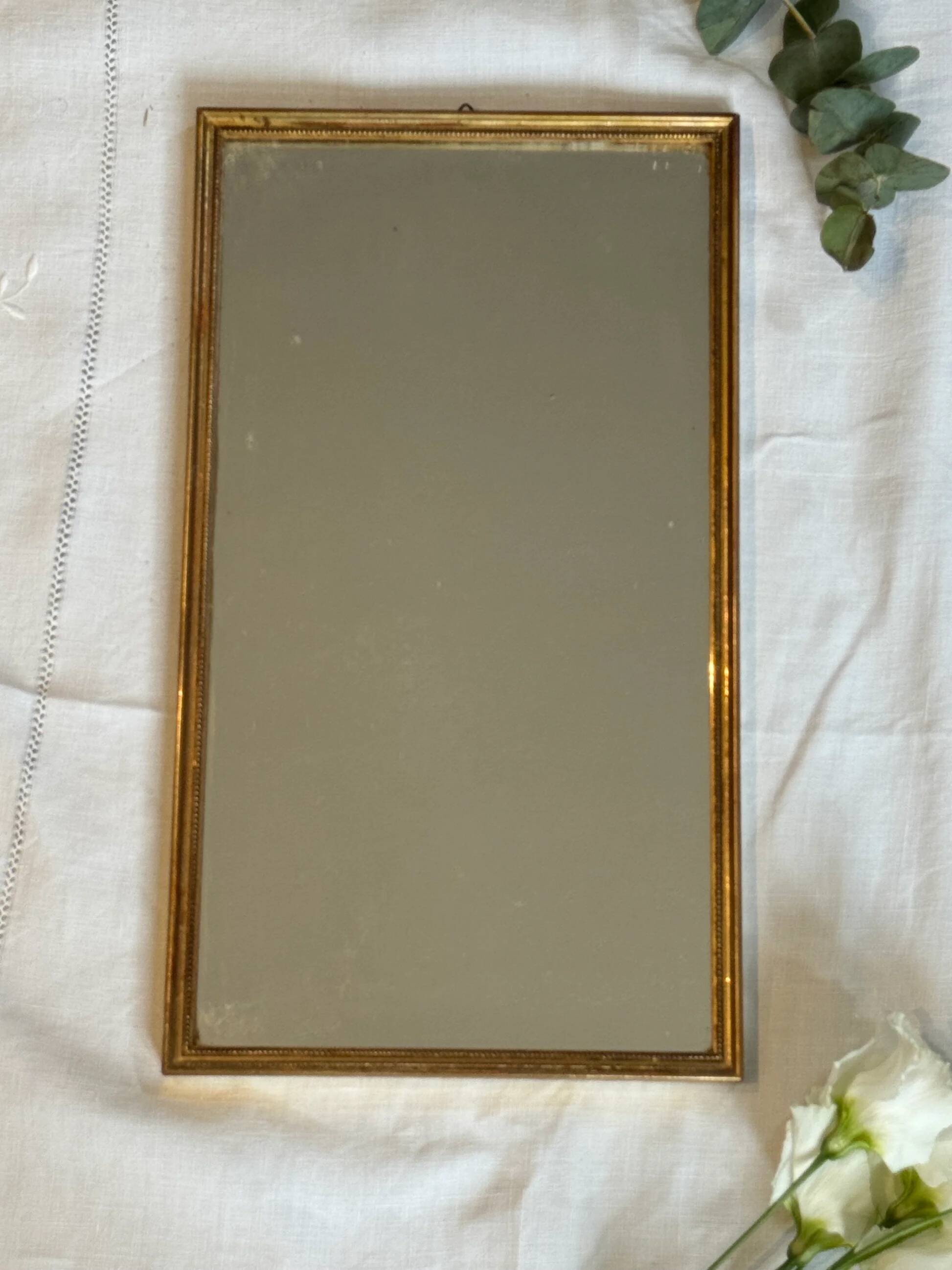 Vintage gold wooden rectangular mirror