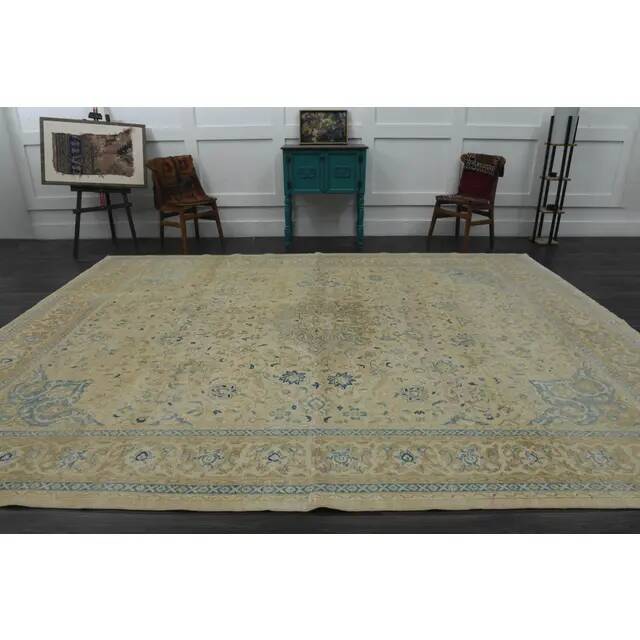 1970s Vintage Persian Handmade Wool Cotton Orange Area Rug 293x382