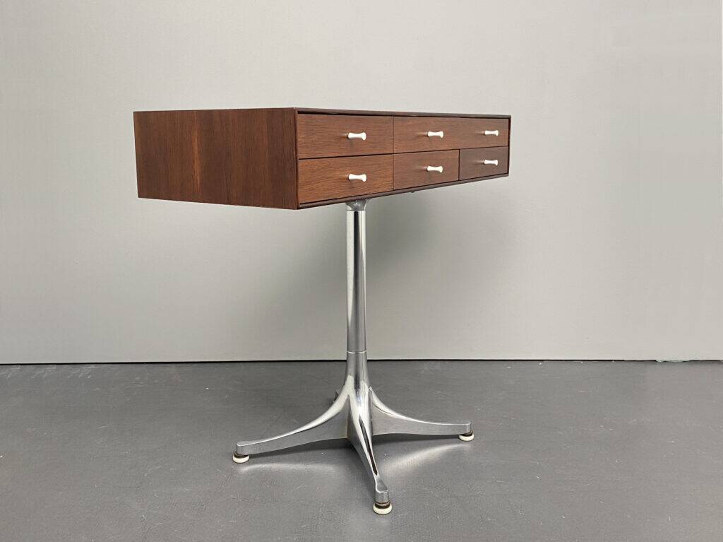 Rare small chest of drawers with 6 drawers, teak wood with chrome-plated base by George Nelson for Herman Miller, USA, 1950s