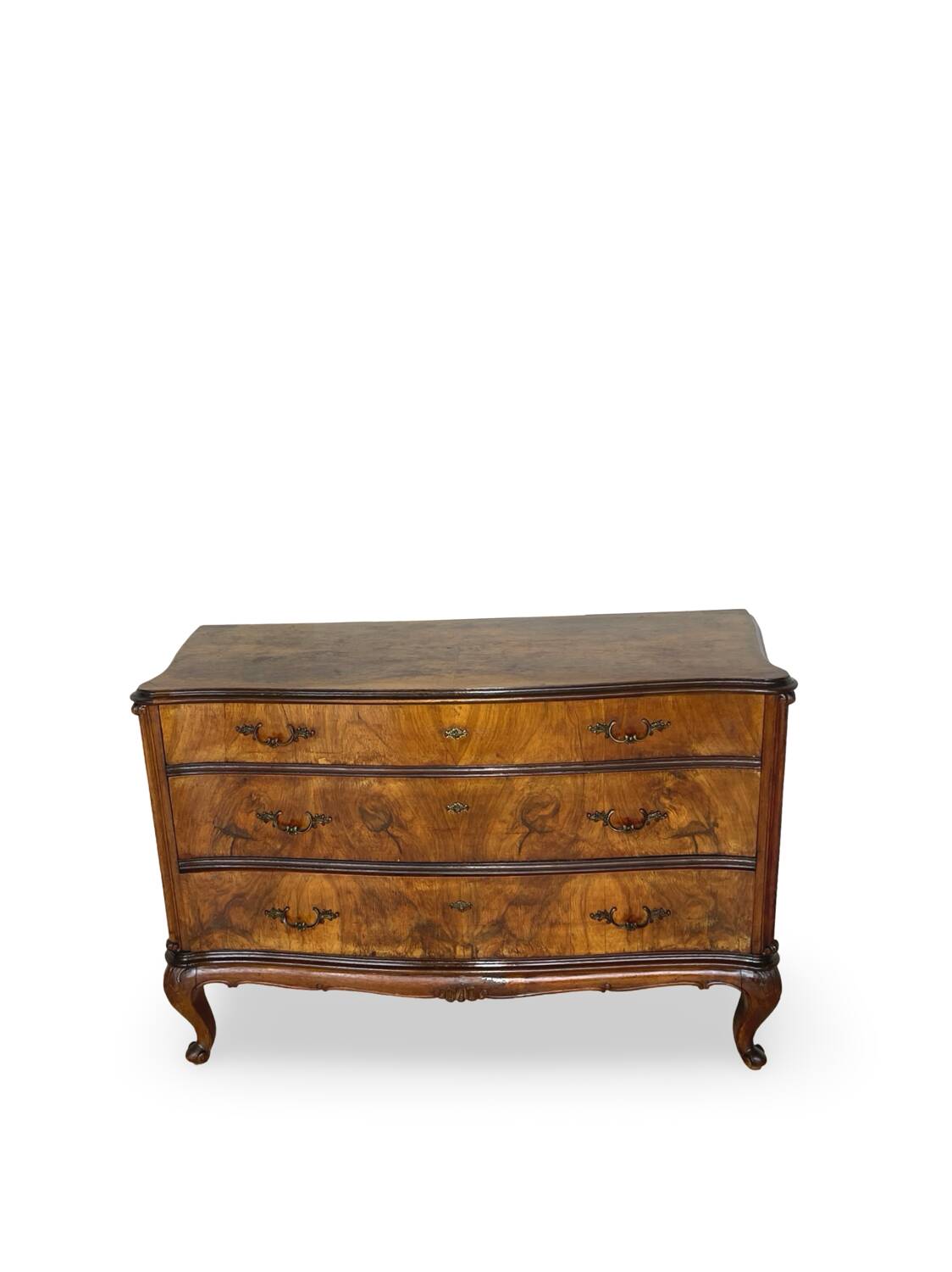 Italian art deco burl walnut chest of drawers, 1940s/50s