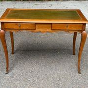 Louis XV style flat desk in solid cherry wood with pull-out extensions and leather top 19