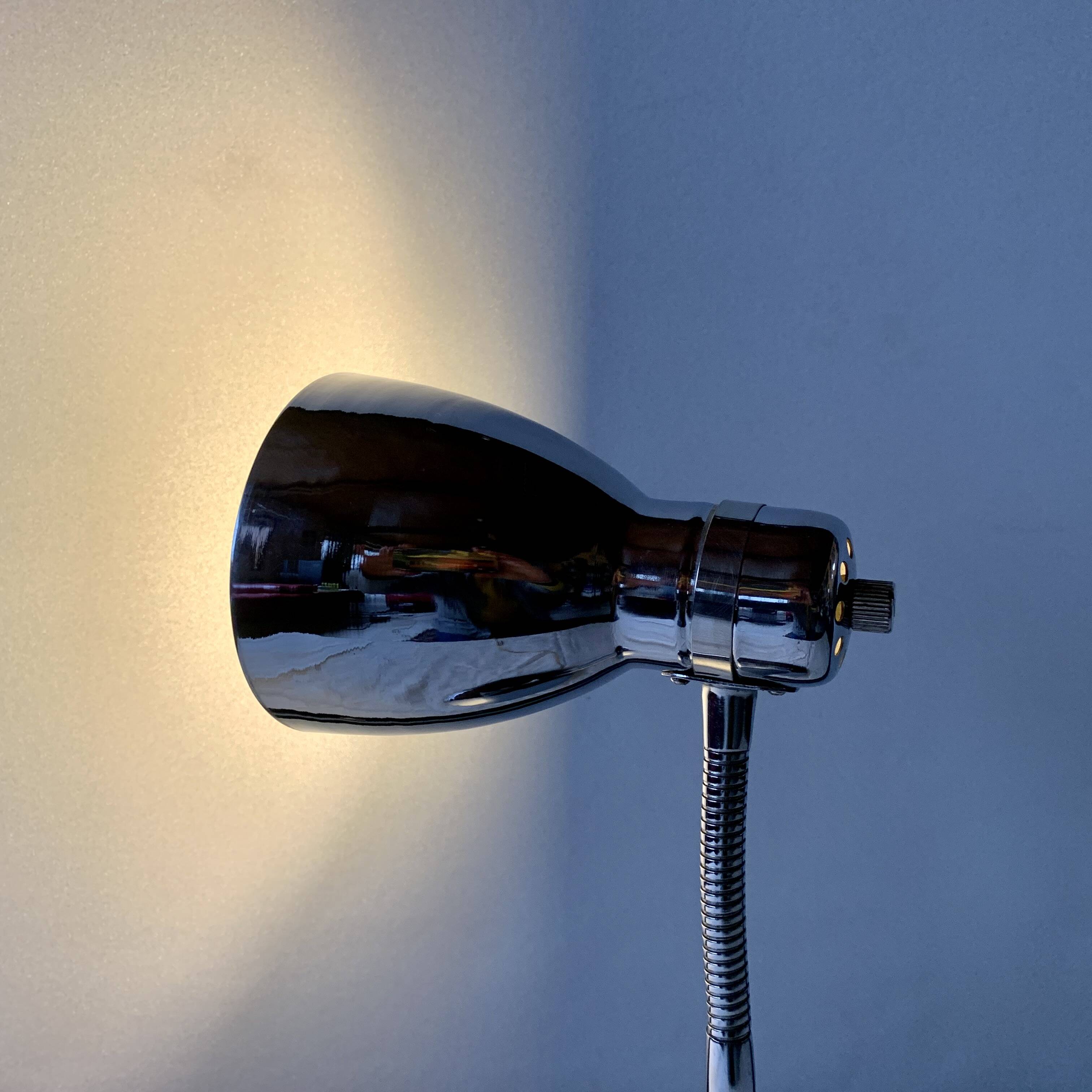 Massive vintage side lamp in chromed metal