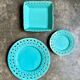 6 turquoise woven ceramic dessert plates