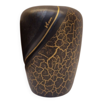 Italian vase Venezia matte black and gold ceramic