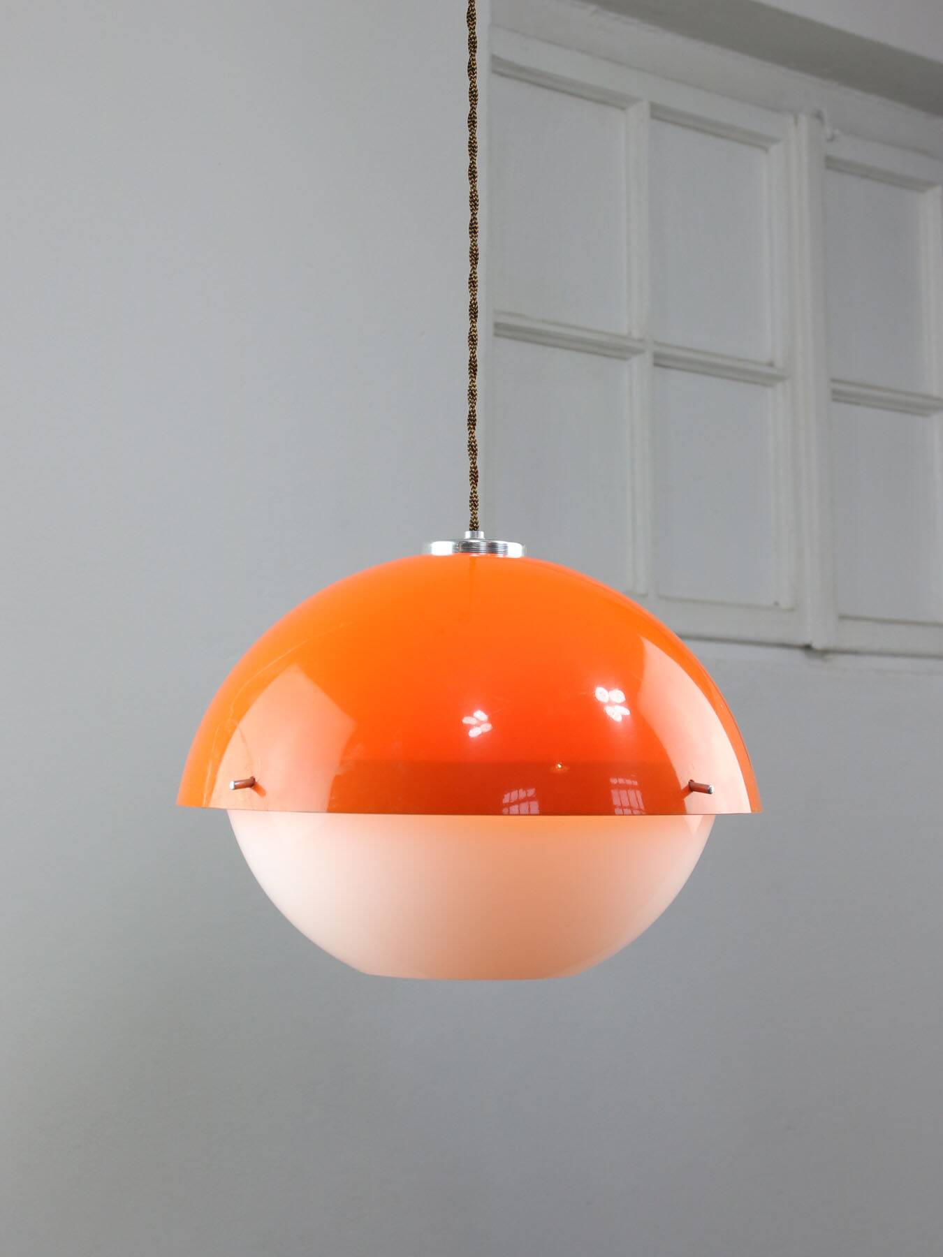Space Age Italian Orange Plexiglass Pendant Lamp, 1970s