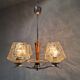 1960s Napako Mid-Century Modern Czech Four-Arm Glass Wood Chrome Chandelier