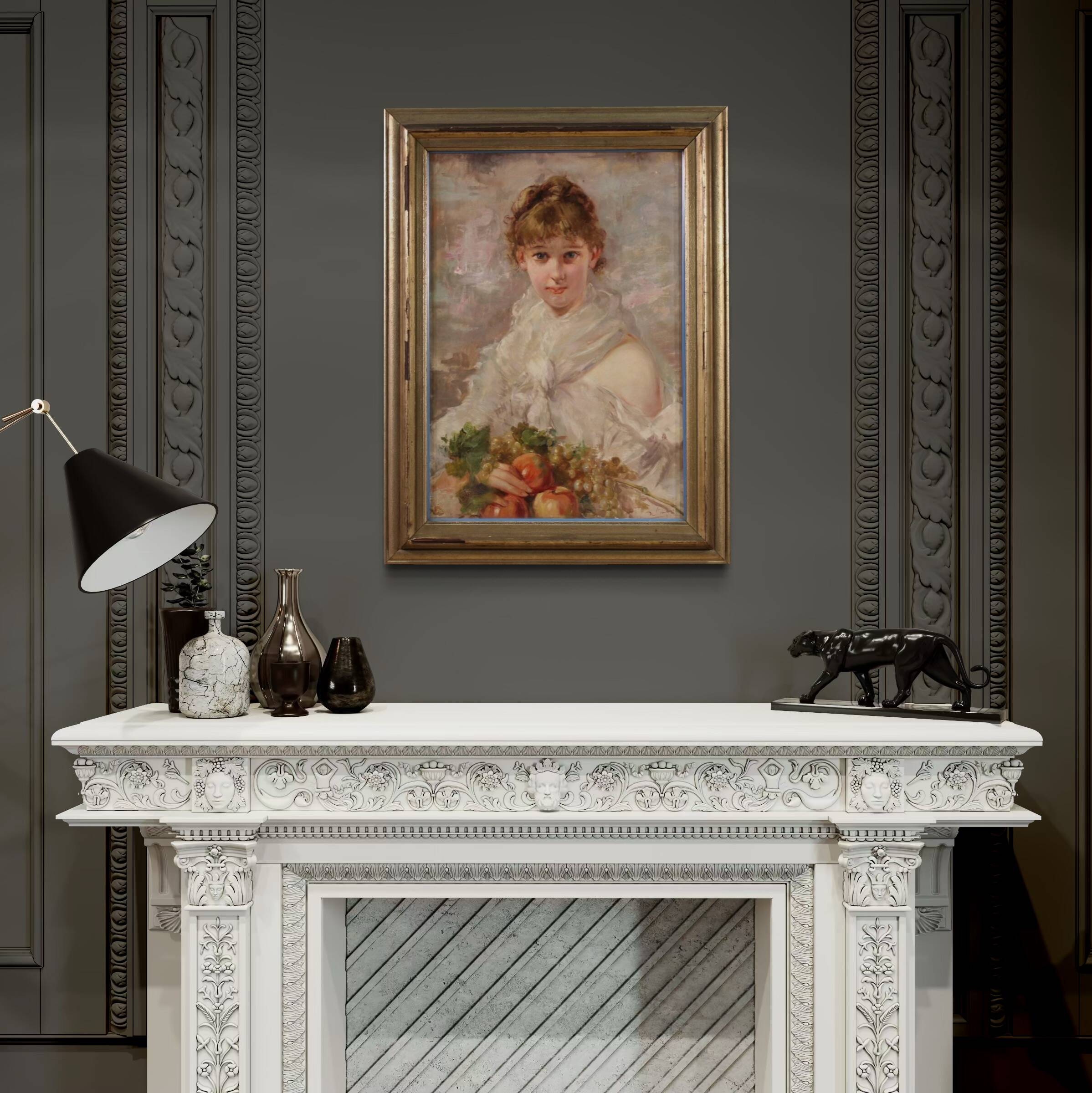 Signed Italian painting portrait of a young girl from the 20th century