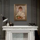 Signed Italian painting portrait of a young girl from the 20th century