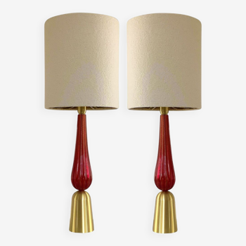 Paire de lampes à poser en verre de Murano rouge