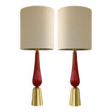 RED Murano Glass Table Lamps with Bouclé Lampshde by SimoEng