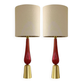Paire de lampes à poser en verre de Murano rouge