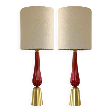 RED Murano Glass Table Lamps with Bouclé Lampshde by SimoEng