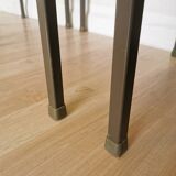 Set of 4 Vintage Industrial School Chairs: Brown Fabric, Black Metal Base