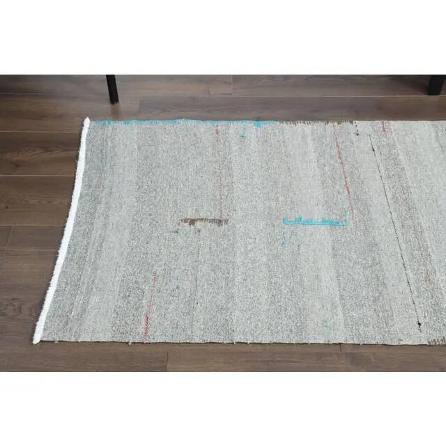 1970s Vintage Turkish Oushak Handmade Wool Cotton Gray Runner Rug 80x292