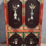 Asia, 20th century: Lacquered cabinet decorated with vases of flowers in hardstone