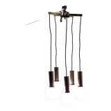 Cascade suspension with 5 chrome metal lights and opaline globes - 1970s