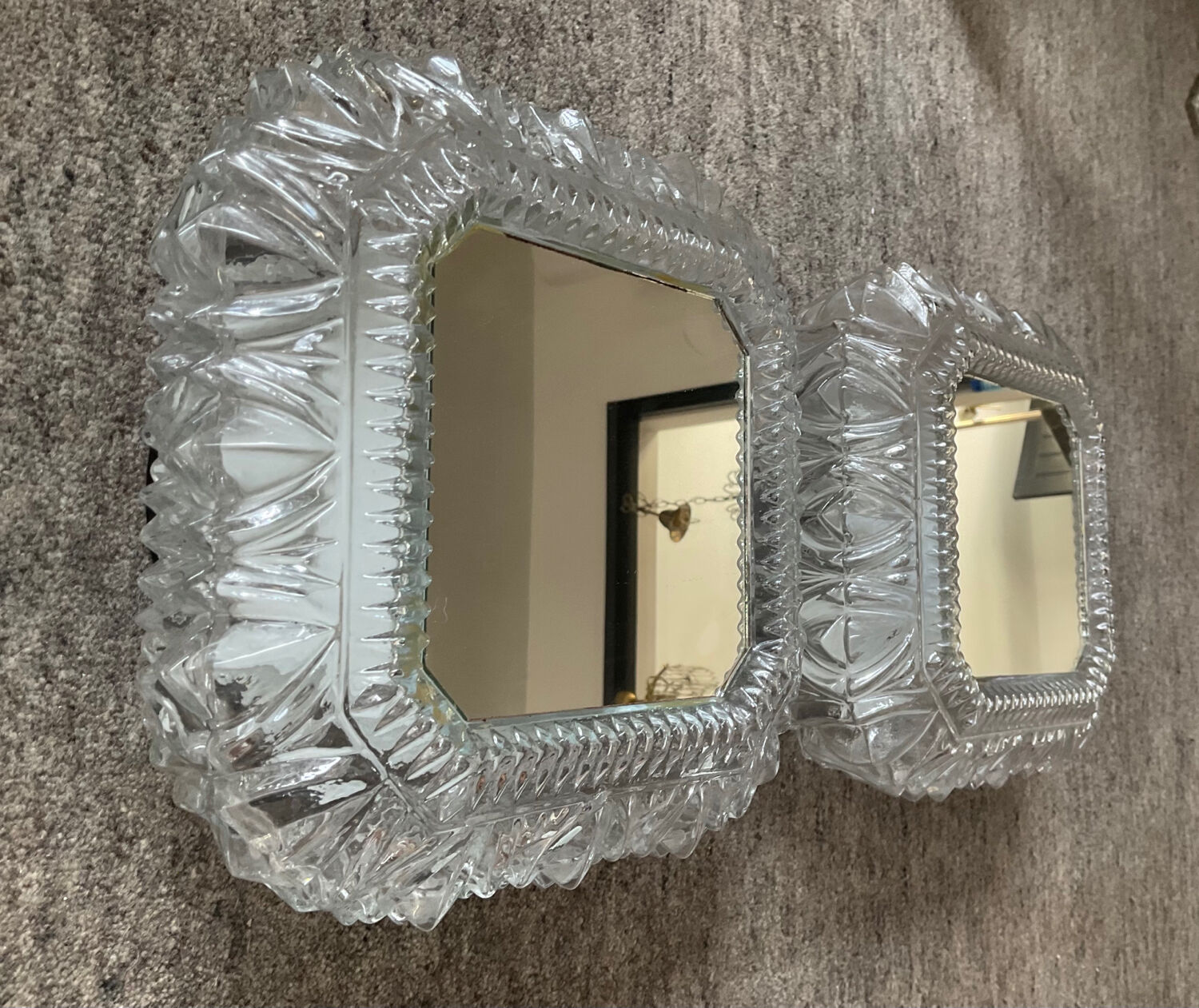 Pair of vintage 70s sconces in molded glass