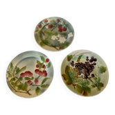 Lot de 3 assiettes en barbotine Saint-Clément – décor fruits – XIXe si