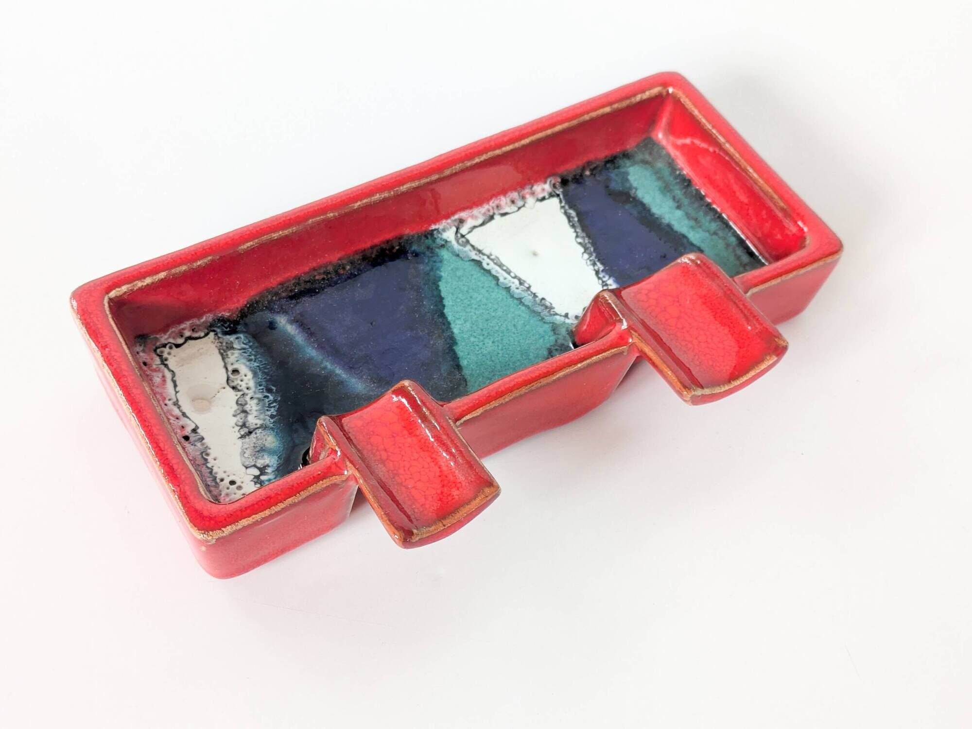 Mid-century ceramic brutalist ashtray catchall fat lava