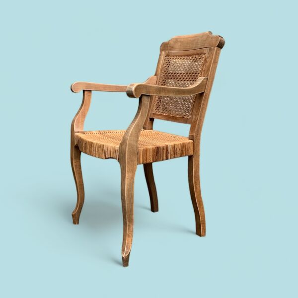 Fauteuil de barbier en bois cannage et paille 1900