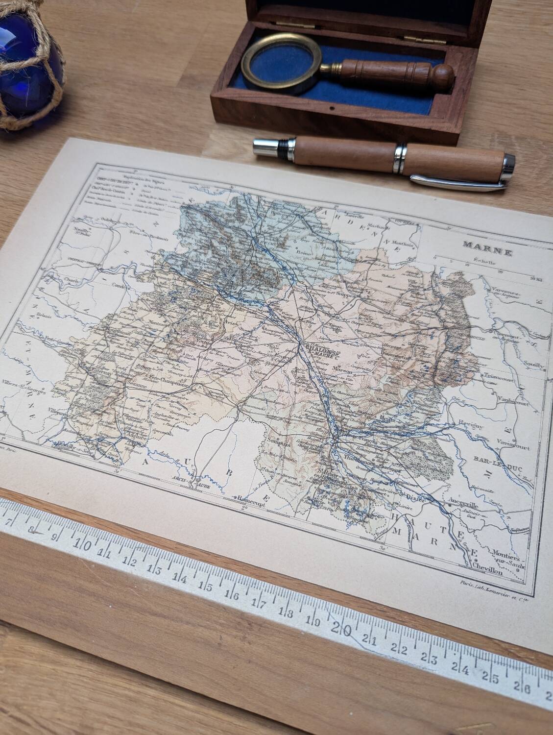 Map of the Marne, 1889. Authentic Vintage.