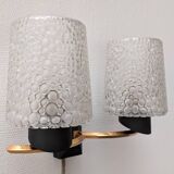 Pair of double wall lights in bubbled glass by Maison Arlus, France circa 1960.