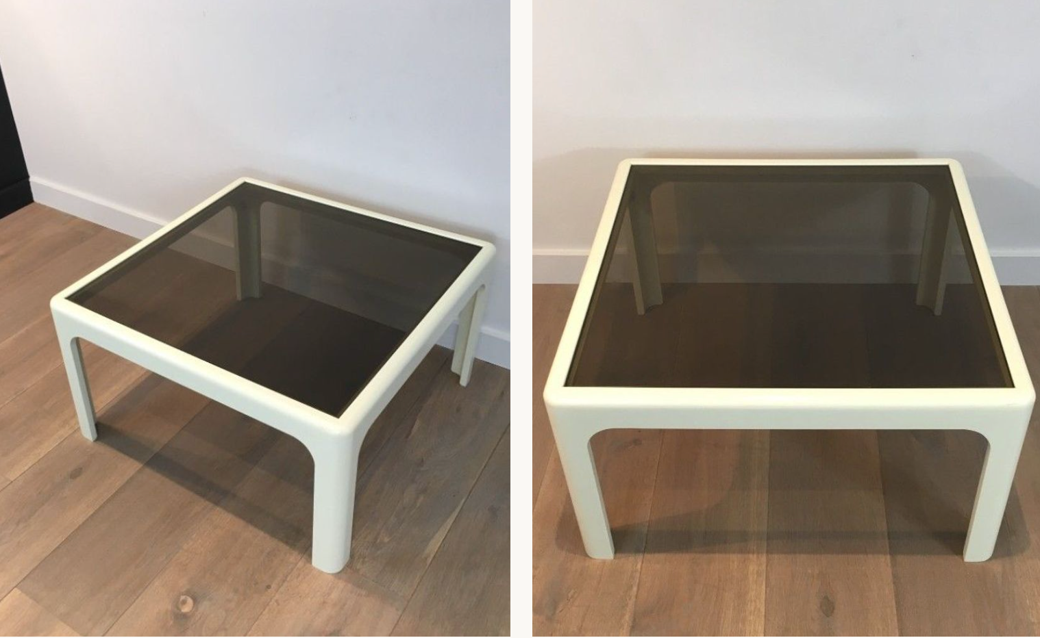 Pair of white lacquered fiberglass sofa ends