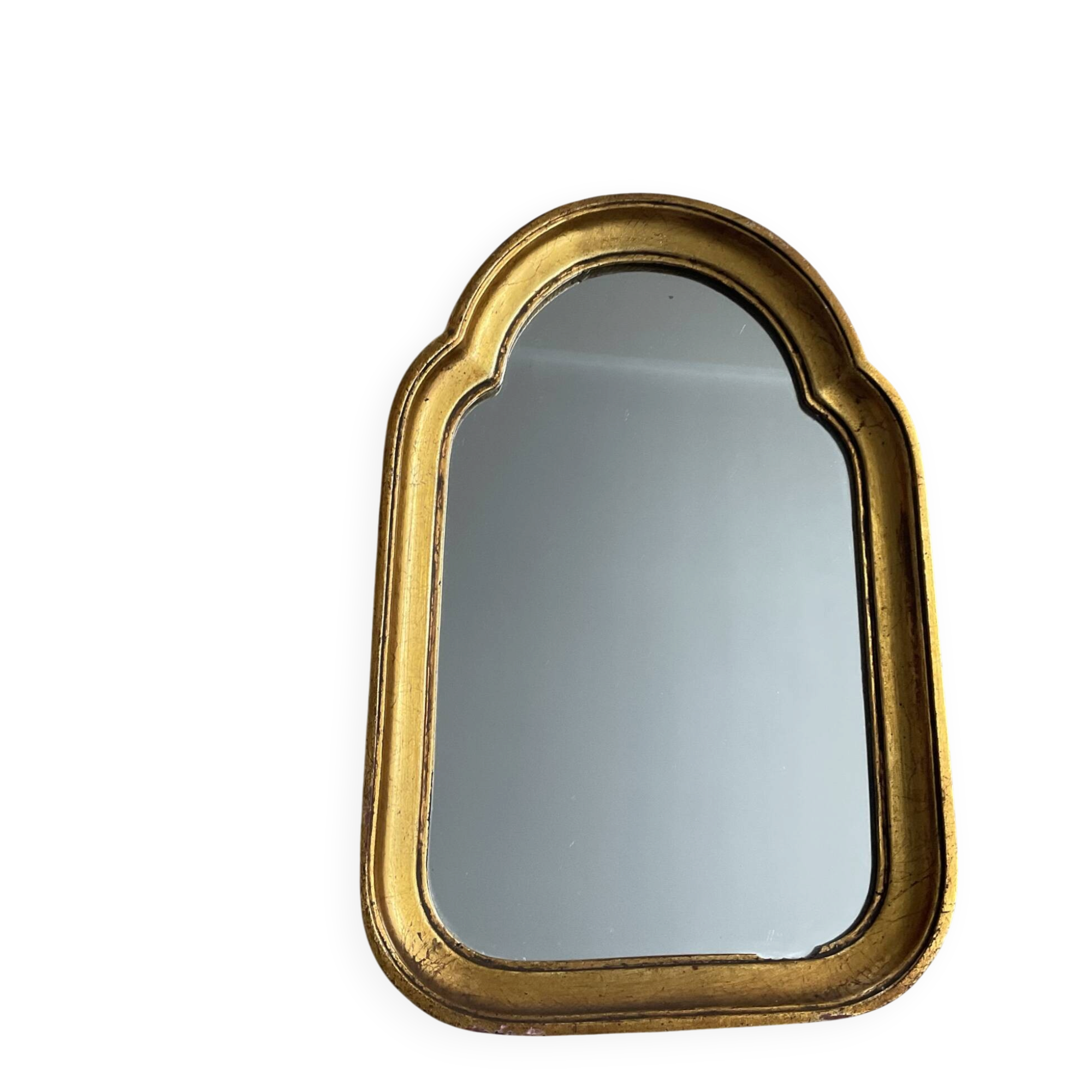 Vintage small gilded wooden mirror from the 1970s.