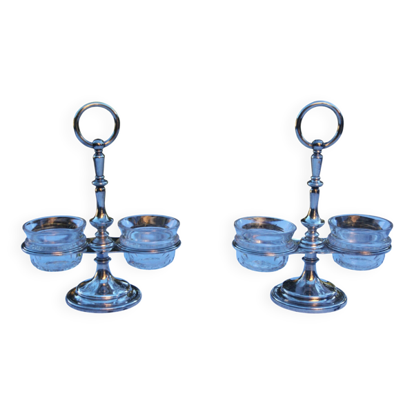 Paire de Salières Salerons  Christofle Métal argenté et Cristal taillé