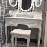 Cabinet desk dressing table white lacquered wood romantic style triptych mirror chic