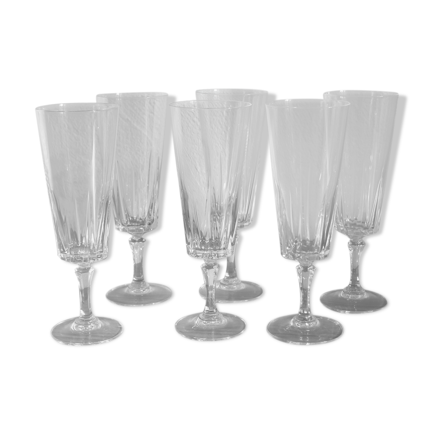 6 flûtes à champagne vintage en cristal d'Arques modèle "Versailles"