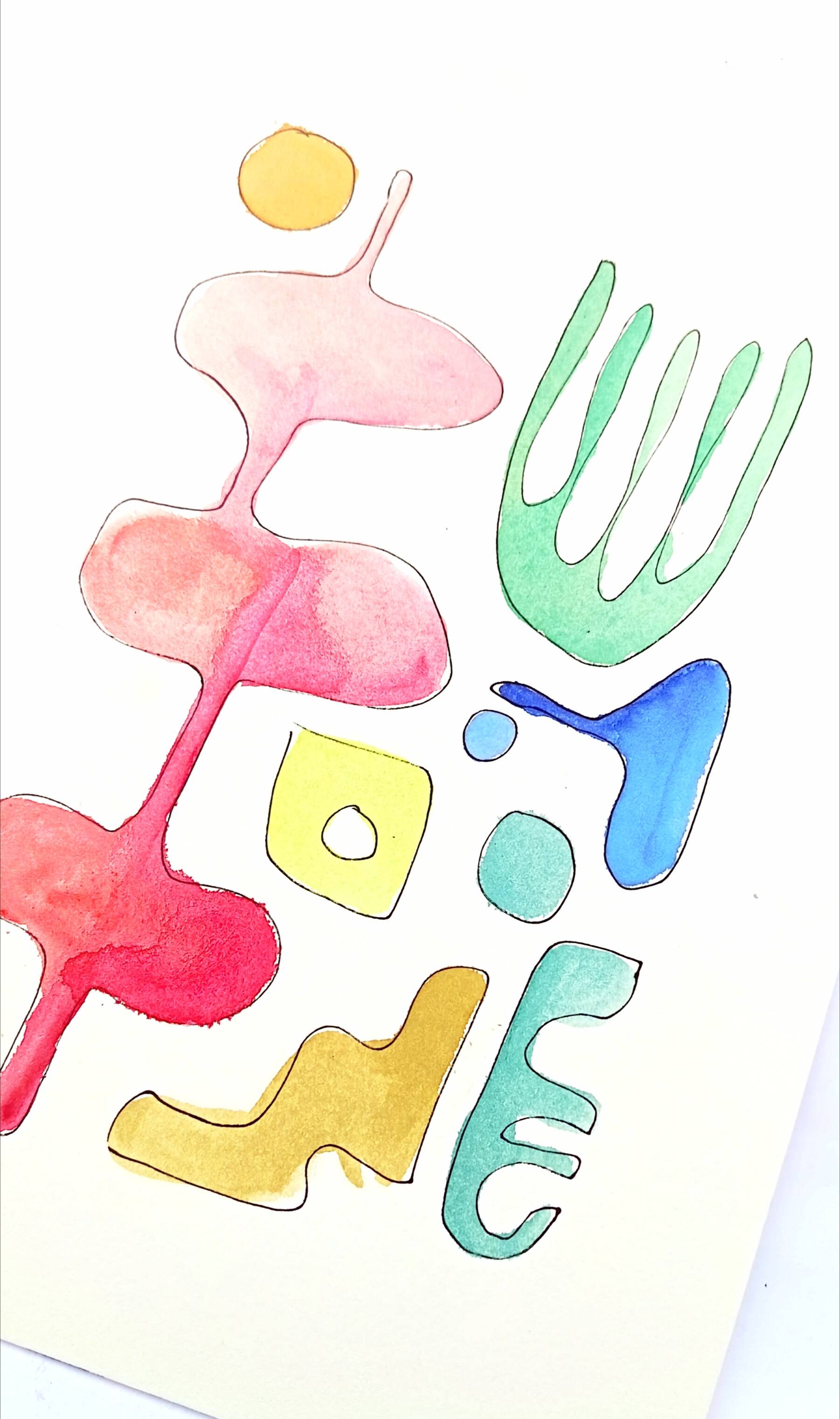Original abstract painting – coloured organic shapes – 24 x 34 cm