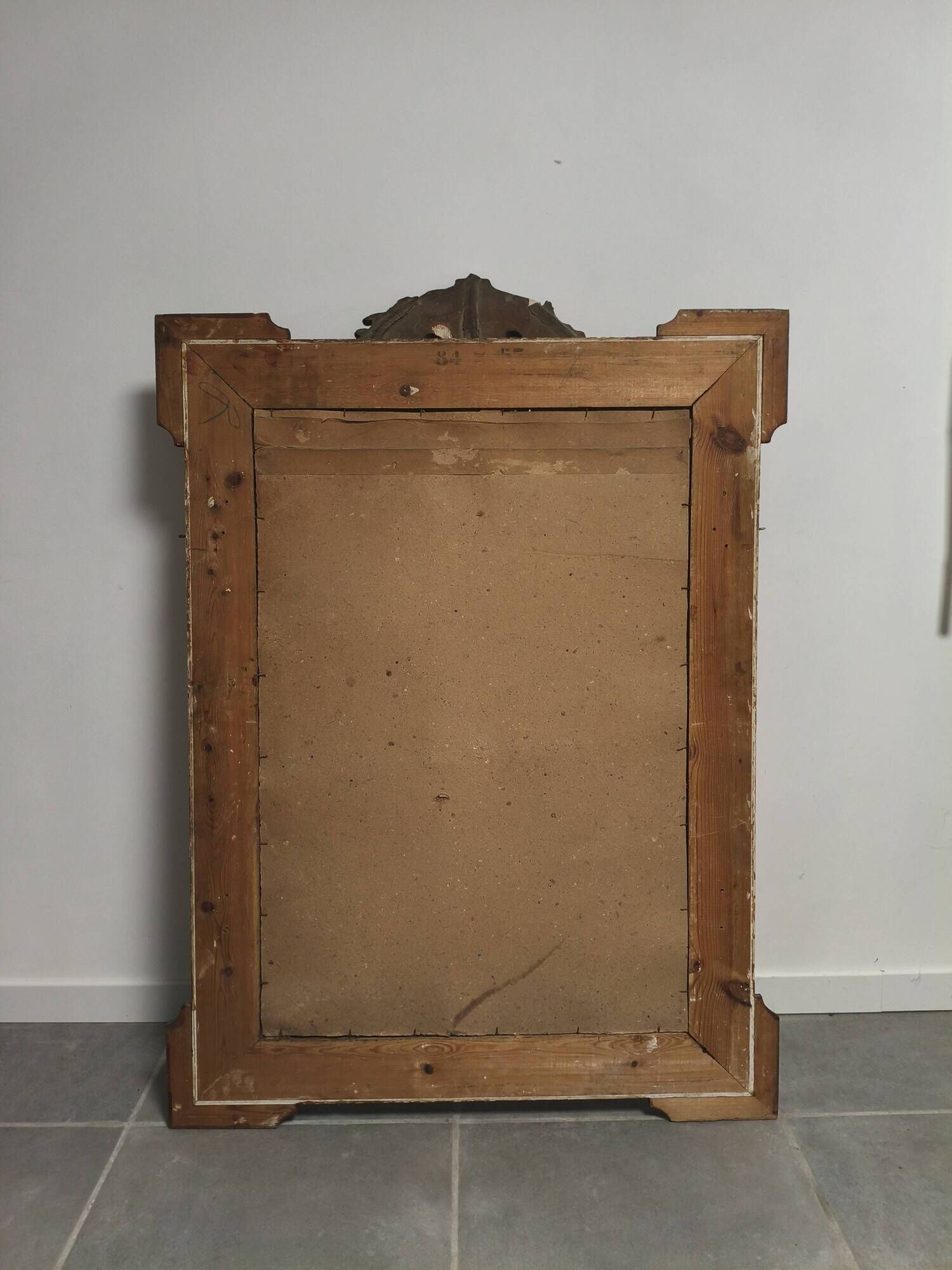 Large antique mirror Napoleon III style Louis XVI gilded stucco wood 19th century 120x85