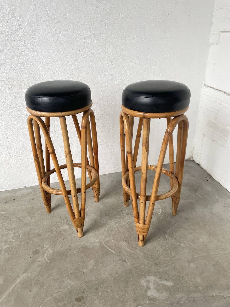 Pair of high rattan stools