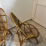 Pair of rattan armchairs with armrests 60s/70s