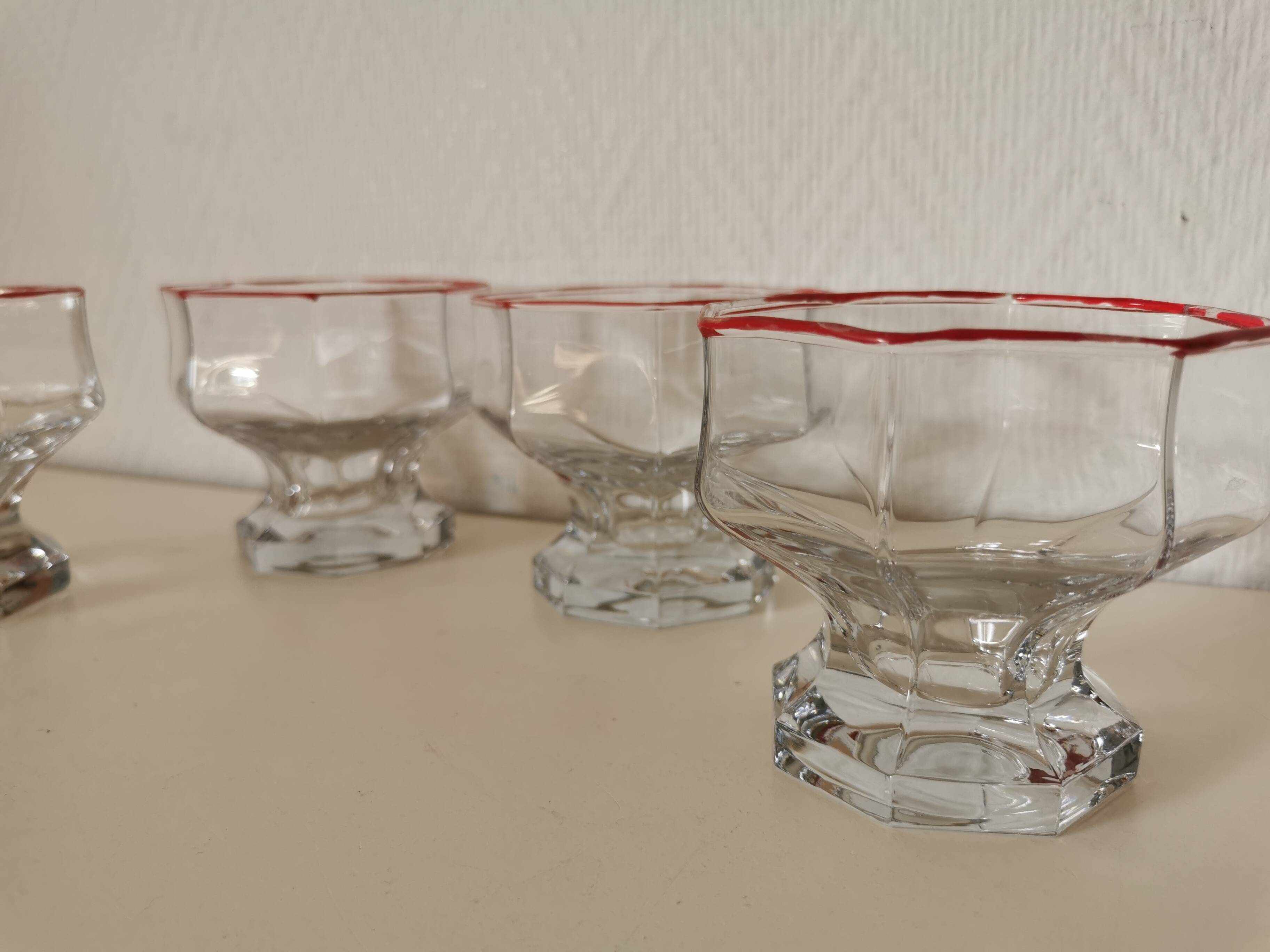 set of 4 ice cream cups, transparent glass dessert, octagon shape