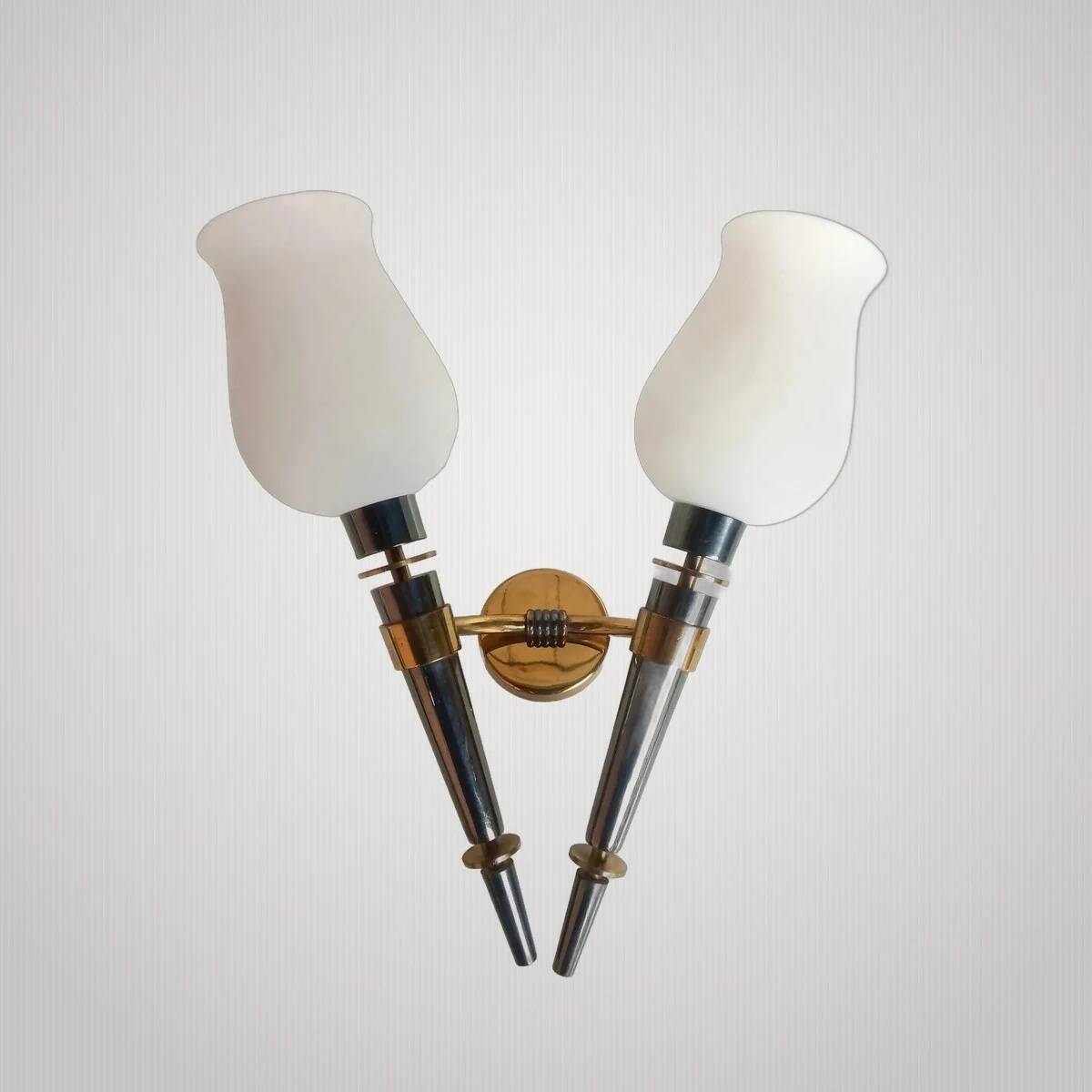 Exceptional double torch wall light modernist Arlus 50s height 44cm