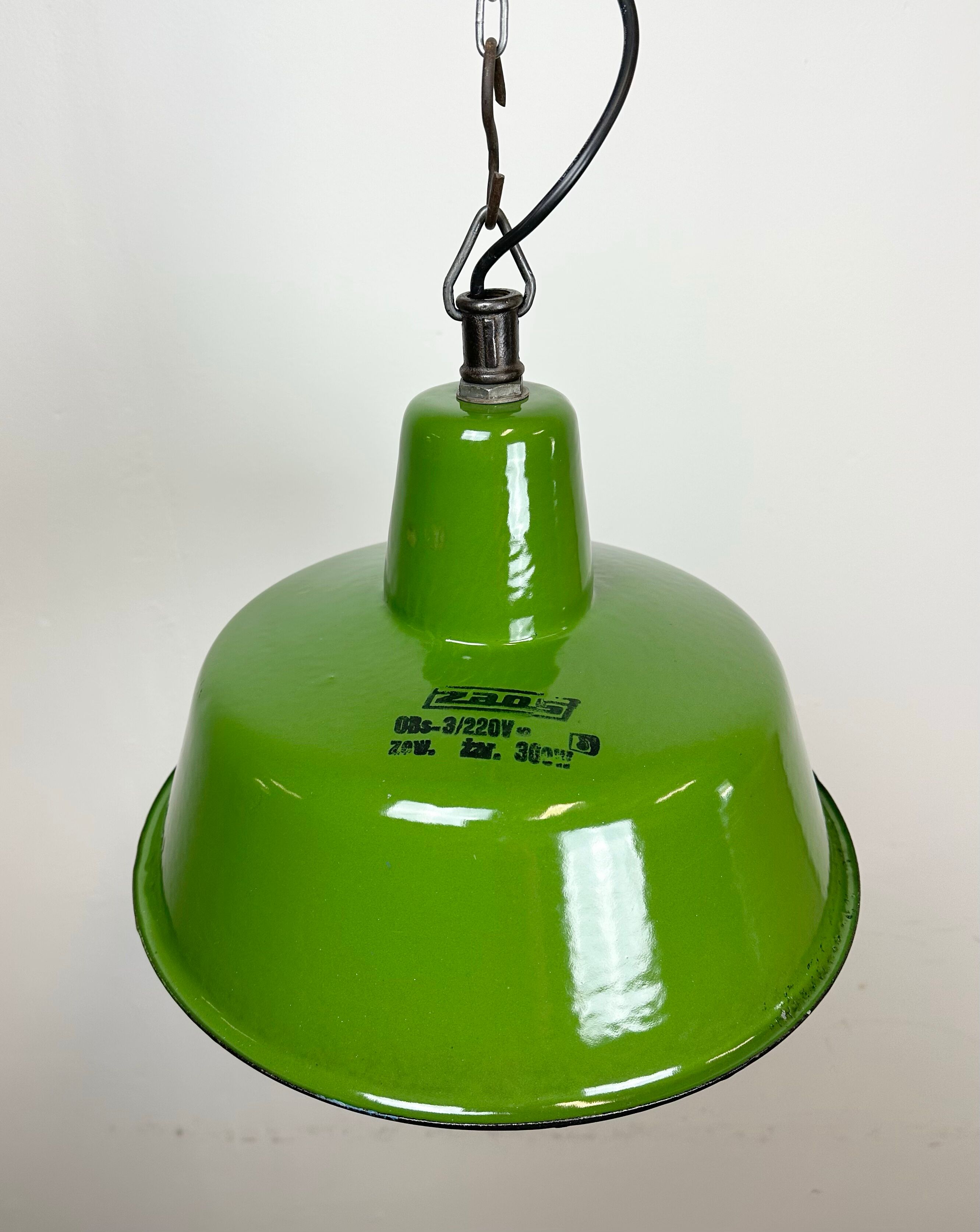 Industrial green enamel factory lamp from Zaos, 1960s