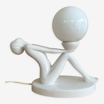 Design lamp in white ceramic and opaline, circa 1980