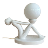 Design lamp in white ceramic and opaline, circa 1980