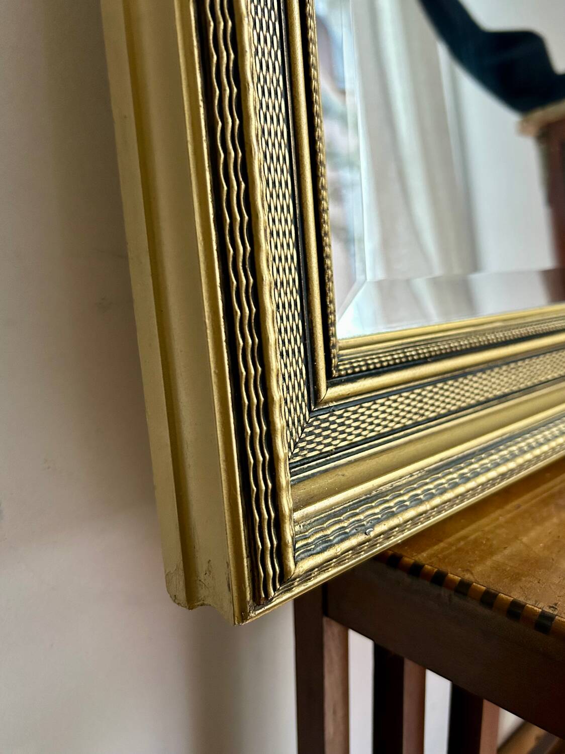 Large antique beveled mirror in the Napoleon III style - Gold and black frame