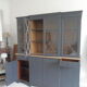 Slate grey china cabinet with wood interior