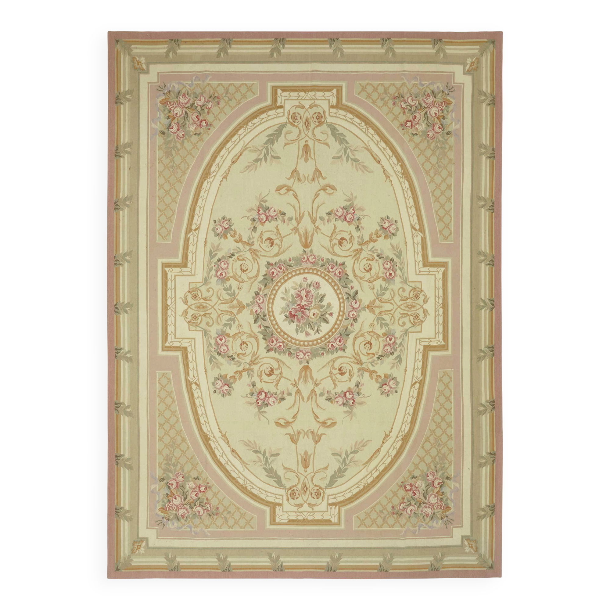 Handmade European Vintage Aubusson Kilim 307 cm x 429 cm