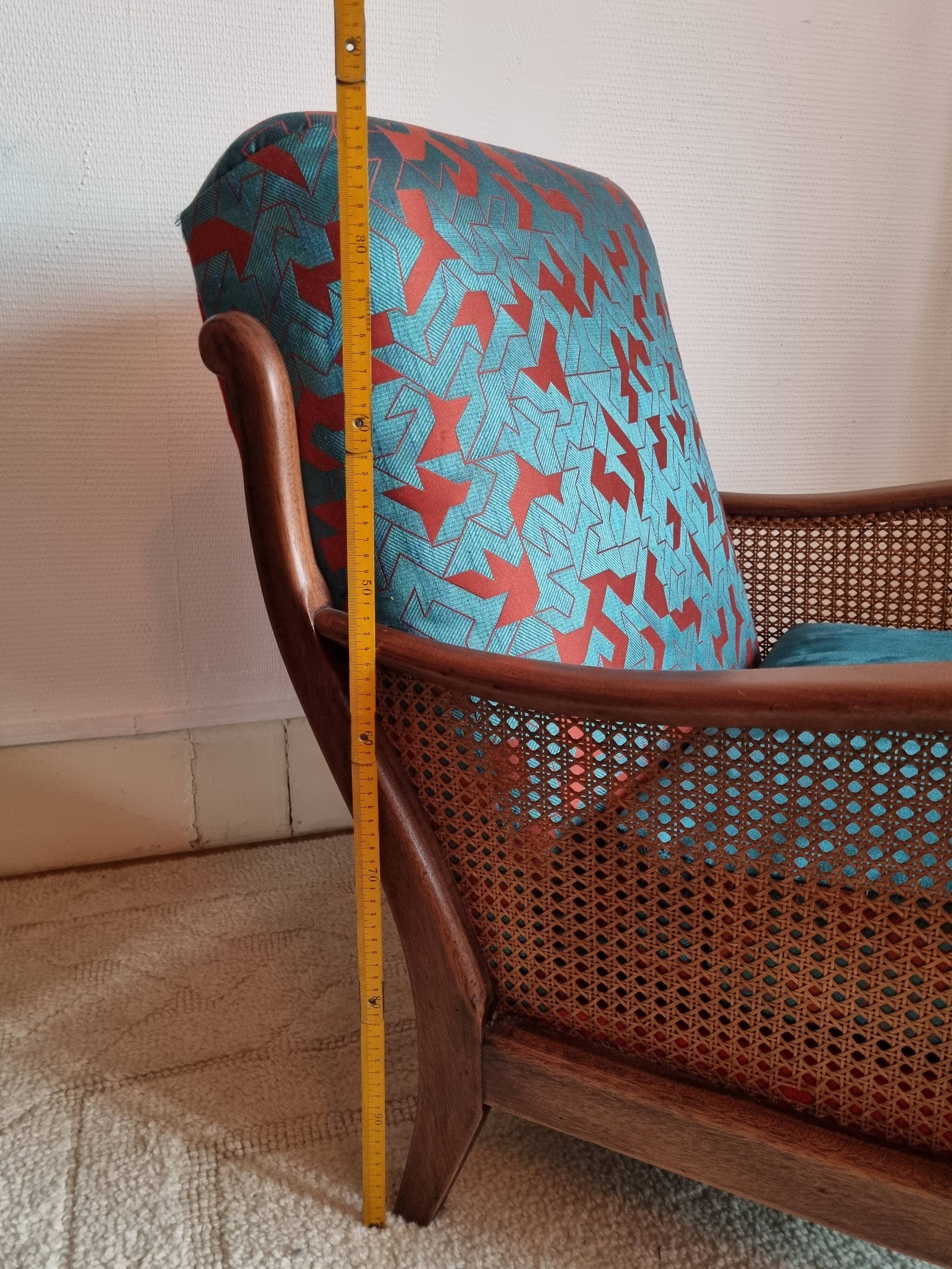 Vintage wooden and cane bridge armchair from the 1950s