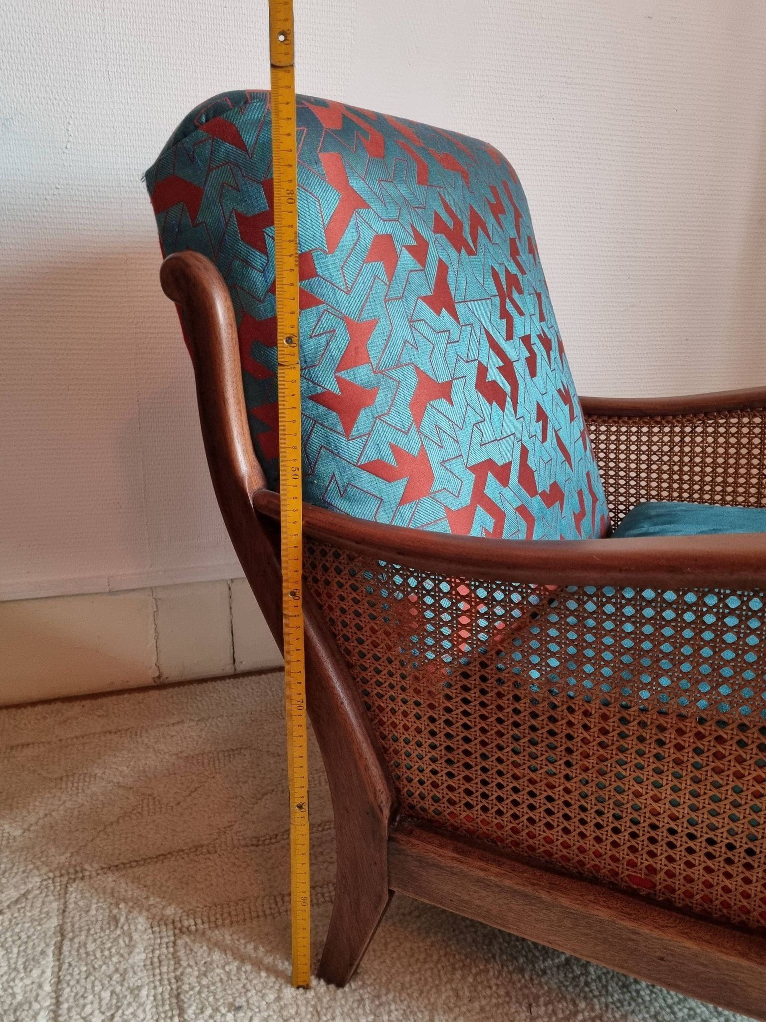 Bridge armchair in wood and cane from the 1950s.