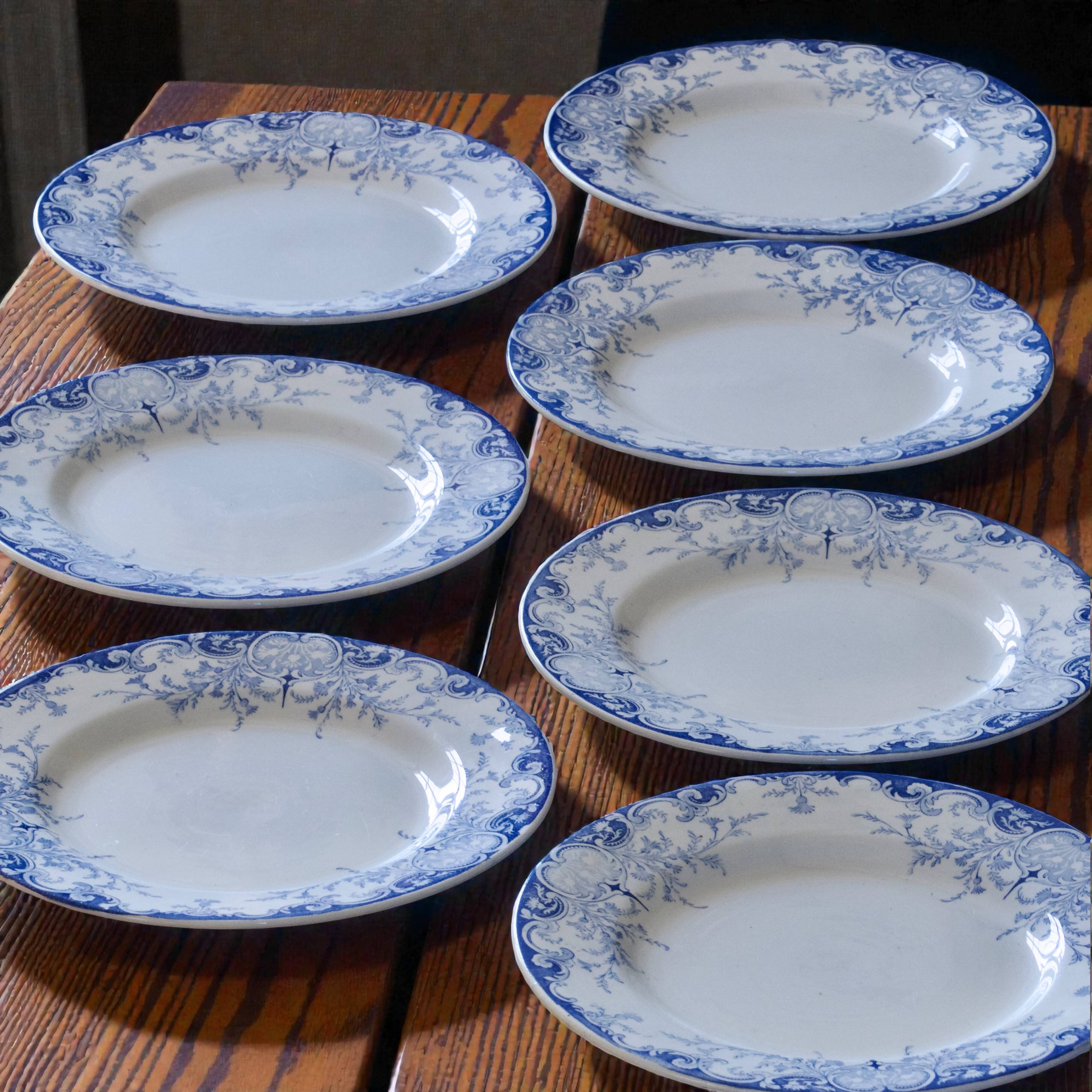 7 flat plates 19th century ironstone KG Luneville "Phoenix"